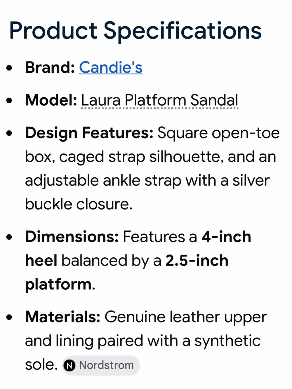 Candie’s chocolate Leather Laura Platform Sandal size 7/37